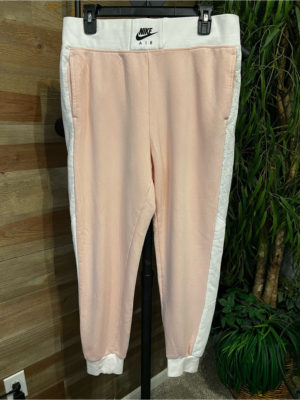 Nike sweatpants in pink,white, gray color block. L